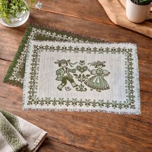 Vintage Scandinavian Folk Reversible Woven Placemats Set of 4 Cottagecore